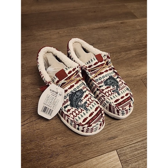 Hey Dude Wally Merry Fishmas Sweater Loafers Mens 11 Red Green Christmas Slip On main image 4